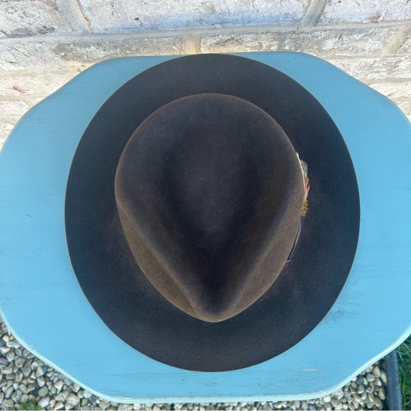 Scala Genuine Fur Felt Fedora Hat 7 1/8(57cm)Made in USA Classic Brown w/Feather - Picture 6 of 14